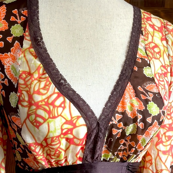 ANTHROPOLOGIE Vintage Y2K Butterfly BOHO Silk/Cotton Patchwork Kimono Dress S M - Picture 5 of 9